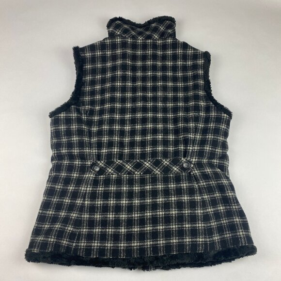 Woolrich Vest Women's Size Medium Wool Blend Faux Fur Plaid - Picture 2 of 14